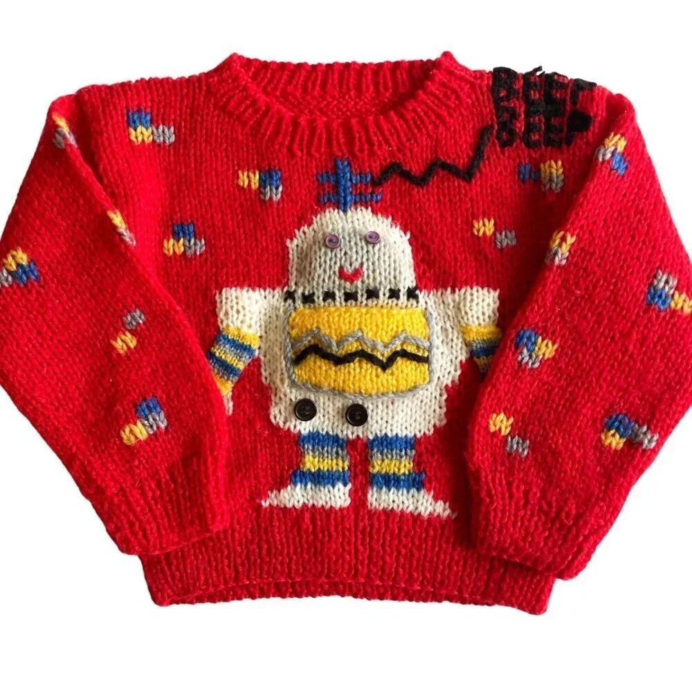 Hand Made One of a Kind Toddler Beep Beep‎ Robot Sweater
